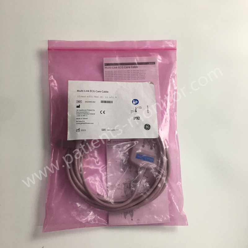 2022948-002 ECG Care Cable 3 Lead 5 Lead Filter IEC 3.6m 12ft For Datex Ohmeda Vital Signs Equipment